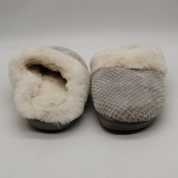 Temi‎ Womens Slide Slipper Gray Chenille Faux Fur Lining Trim Flat Heel M 7-8 - Picture 4 of 9